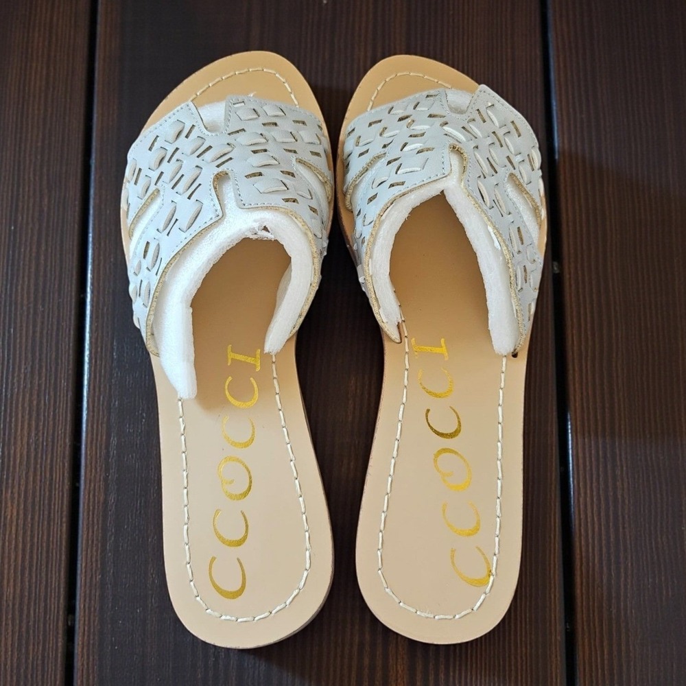 Ccocci Poem Grey PU Basket Weave Slide Sandals Womens 7.5 NEW